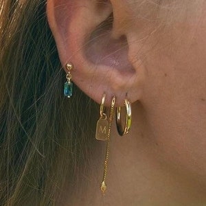 Gold Tag Earrings - Initial Hoop Earrings  - Gold Filled Personalized Hoop