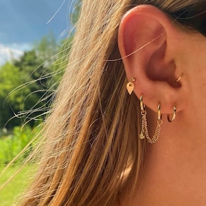 Earring Chain Add-On – 14K Gold Filled Double Piercing Chain for Hoops or Studs