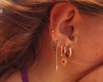 Chain Drop Earring – 14K Gold Filled Dainty Dangle Stud - Gold Chain Stud Earring - Stud with Chain Earrings