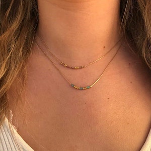 Tiny Minimalist Gold Morse Code Necklace Delicate Gold Beaded Necklace Tiny Delicate Necklace Minimalist Necklace Colorful Necklace image 1