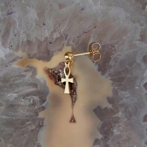 Ankh Stud Earring - Cross Stud Earrings - Gold filled Cross Earrings