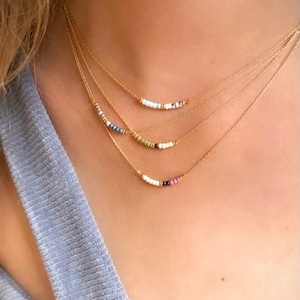 Minimalist Beaded Necklace - Dainty beaded necklace - Minimalist Necklace - Delicate Gold Beaded Necklace - Tiny Colorful Necklace