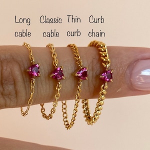 Chain Ring - Heart Chain Ring - Ring Chain - Gold Filled Ring