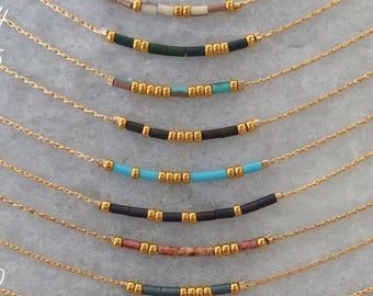 Personal Morse Code Necklace | SISTER | Minimalist  Necklace | Delicate Gold Beaded Necklace | Tiny Delicate Necklace | Colorful Necklace