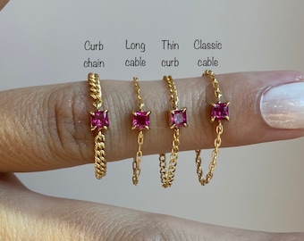 Gold Chained Square Ring - 14K Gold Filled