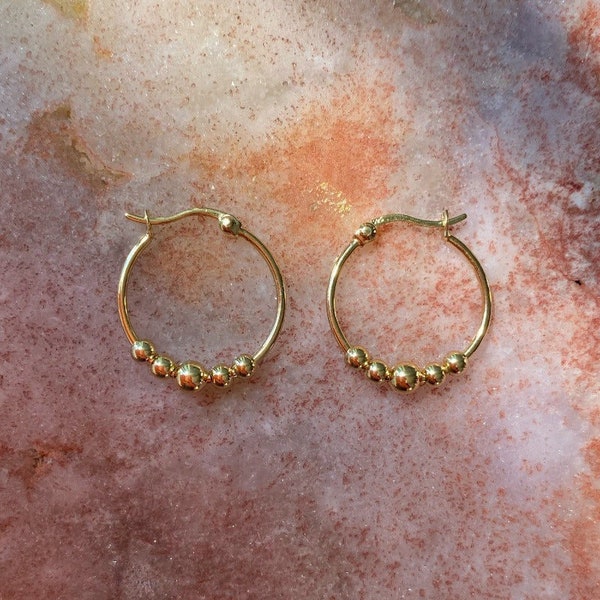 Gold Tribal Hoop Earrings - Gold Everyday Hoops - Gold Vermeil Hoops - Gold Bell Hoops