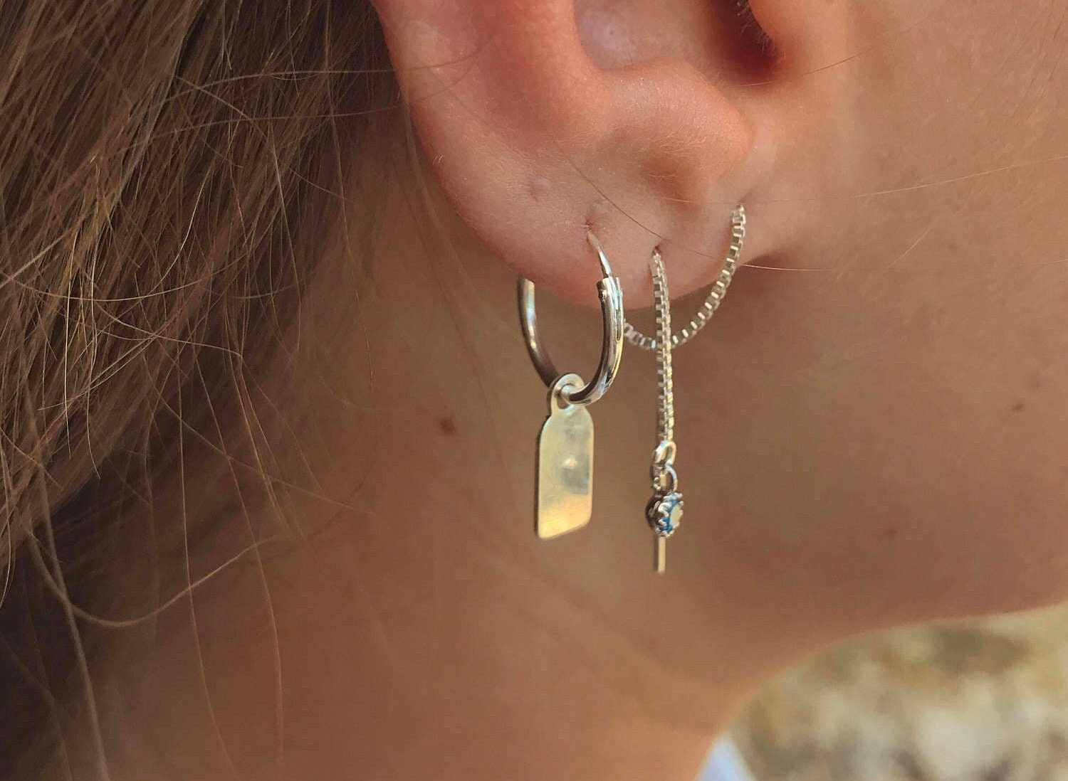 Silver Tag Hoop Earring – Sterling Silver Personalized Initial