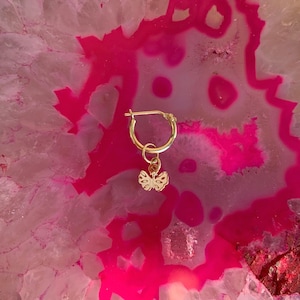 14K Gold Butterfly Hoop Earring - Tiny Gold Hoop - Butterfly Earring