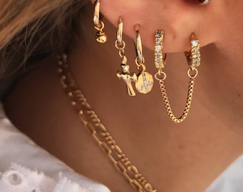 Hoop Earrings – Double CZ Box Chain Hoops in 14K Gold Filled