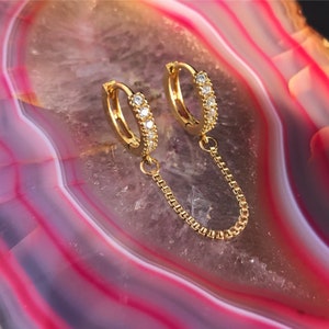 Gold Hoops | Gold Hoop earrings | Double Hoop Earrings | Gold Plated Double Boxchain Hoops with CZ Diamonds