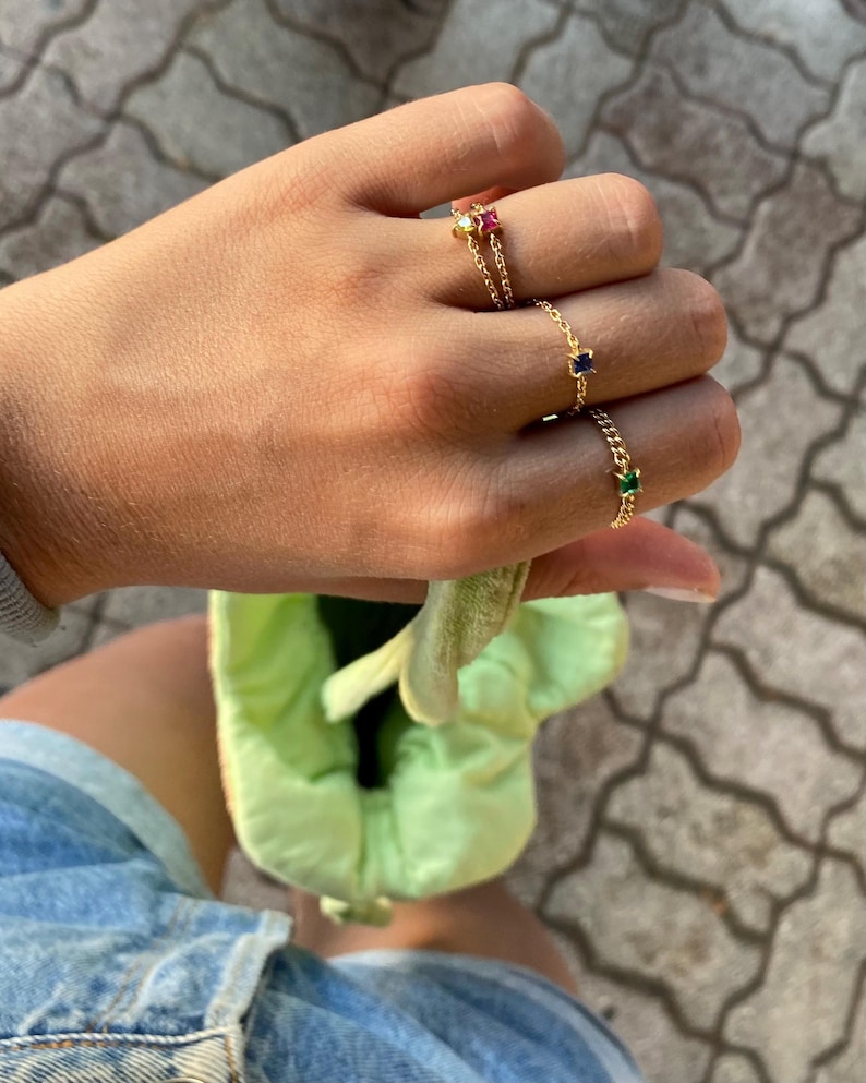 Gold Heart Chain Ring - Stackable Ring - 14K Gold Filled image 2