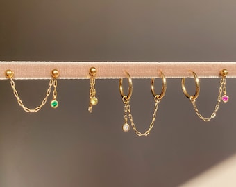 14K Gold Filled Ohrring-Kettenbefestigung ⋆ Doppel-Ohrring ⋆ Doppel-Piercing ⋆ Piercing-Kette