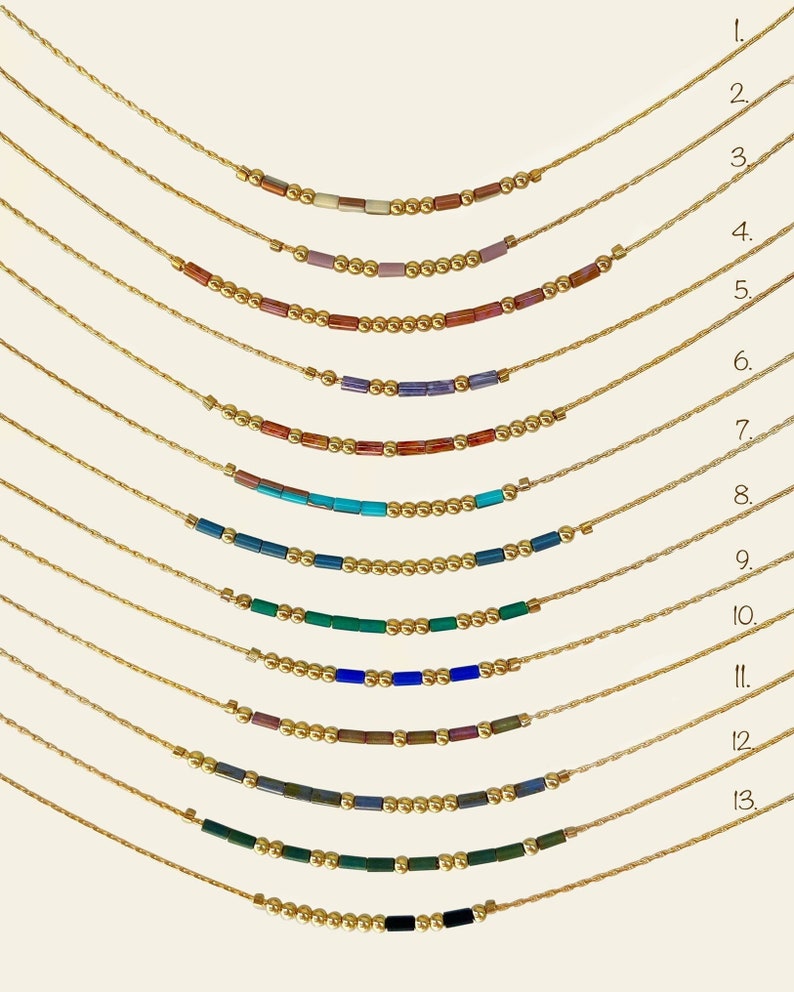 Tiny Minimalist Gold Morse Code Necklace Delicate Gold Beaded Necklace Tiny Delicate Necklace Minimalist Necklace Colorful Necklace image 4