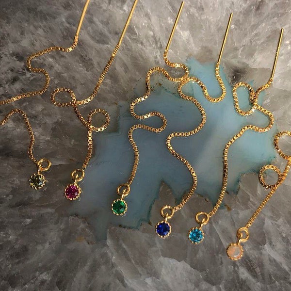 Threader Gold Filled Earrings | Gold Threaders | Gold Diamond Charm Threader earrings | Gold Chain Earrings
