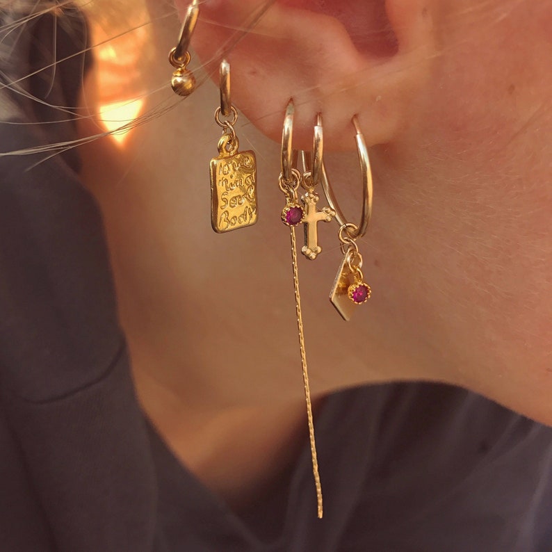Gold Filled Spirit Hoop Earring Gold Charm earring Gold Small Hoops Gold Engraved Hoop Earring SINGLE EARRING image 1