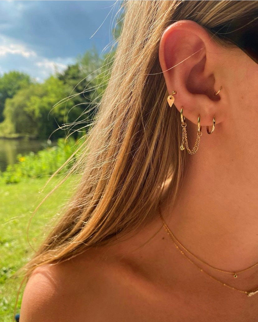 Orecchini Pendenti A Catena In Oro Con Doppio Cerchio, Gioielli Alla Moda Per Donna