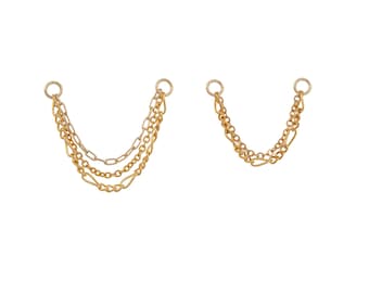 Piercing-Kettenaufsatz aus 14-karätigem Gold | Doppel-Piercing-Verbinder | Dreilagige Knorpelkette für Ohrläppchen | Helix-Conch-Anhänger | Zart