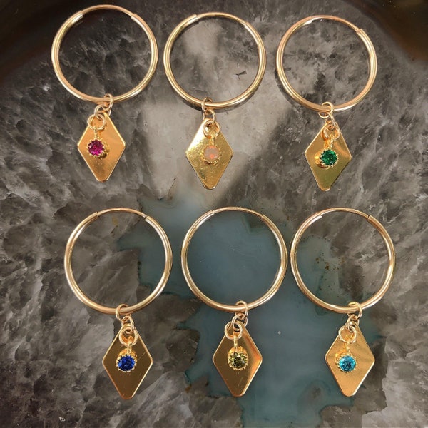 Gold Hoop Earrings With Charm - Gold Hoop Earrings - Gold Filled Earrings - Gold Diamond Hoop