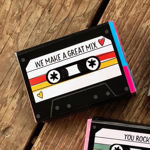 Instant Download- Printable Valentine Cards for Children. Candy Box Wrapper. DIY Kids Card. Mix Tape Candy Wrapper. Mixtape Valentine. Retro