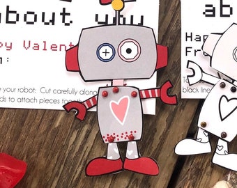 Instant Download- Printable Valentine Cards for Children. Record Player Card. DIY Kids Card. Classroom. Robot Card. DIY Robot. Nuts and Bolt