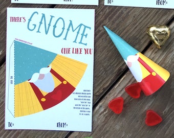 Instant Download- DIY Kids Valentine Day Cards. Printable Valentine for Children. Gnomes. There's Gnome on like you. Easy Valentine. Cone
