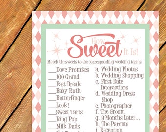 Instant Download- Candy Bridal Shower Printable Game. Bridal Shower Game. How Sweet It Is. Matching Candy Wedding Terms Game. Love is Sweet