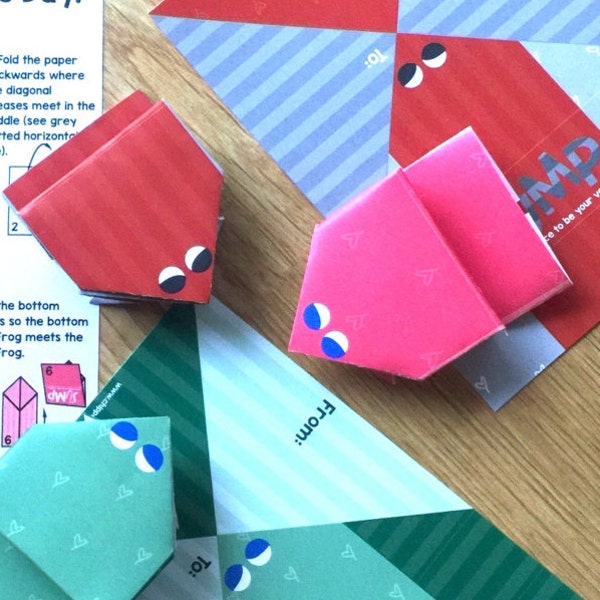 Instant Download- Printable Valentine Frog Cards for Children. Jumping Frogs Valentine's Day Activity. DIY Kids Card. Easy Origami Game