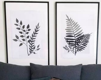 Instant Download- Leaf Prints. Large Leaf Floral Black and White Prints. Home Decor. Modern Decor. Foliage Prints. Leaf Silhouette Prints