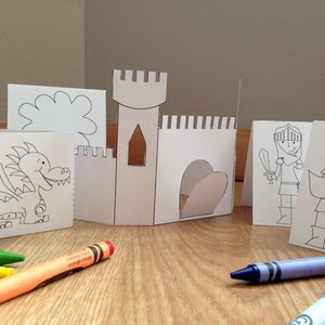 Instant Download Princess Knight and Castle Printable. Rainy Day Activity. Party Favor. Finger Puppets. Coloring Page for Children image 3