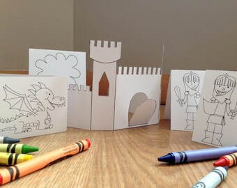Instant Download Knight and Castle Printable. Rainy Day Activity. Party Favor. Finger Puppets. Coloring Page for Children