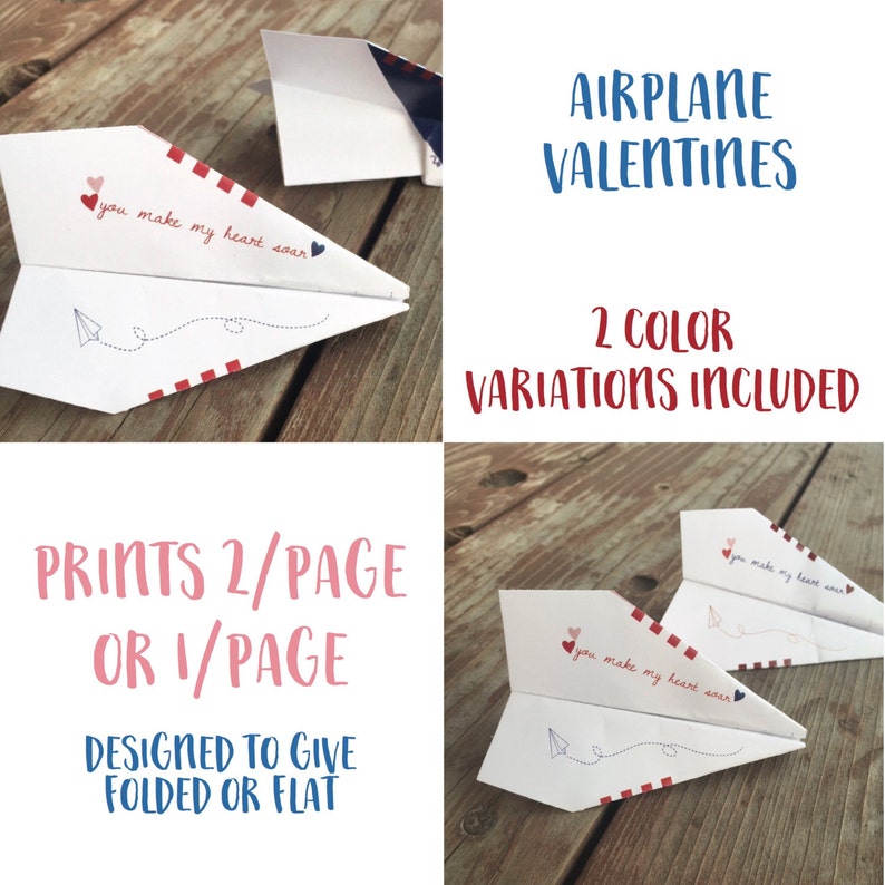 Instant Download DIY Valentine Paper Airplane. Paper Planes. Kids Valentines Cards. Anniversary Card. Valentines Day Cards. Printable Card. image 5