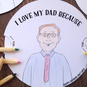 Descarga instantánea: tarjeta giratoria para el Día del Padre que puedes hacer tú mismo. Actividad para el Día del Padre para niños. Página de actividades imprimible para niños. Abuelo. Tarjeta para papá.