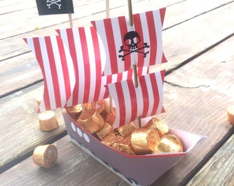 Instant Download- DIY Pirate Boats. Jolly Rodger Ship. Paper Boat. Table Decor. Neverland Party Favor. Peter Pan Birthday. Neverland Shower
