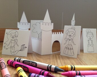 Instant Download Princess and Castle Printable. Rainy Day Activity. Party Favor. Finger Puppets. Coloring Page for Children