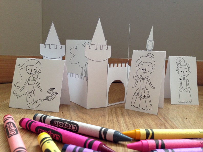 Instant Download Princess Knight and Castle Printable. Rainy Day Activity. Party Favor. Finger Puppets. Coloring Page for Children image 2