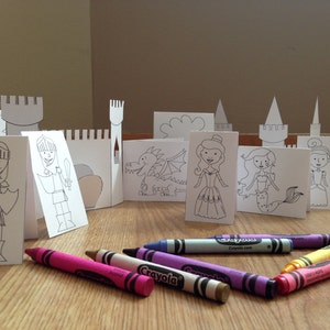 Instant Download Princess Knight and Castle Printable. Rainy Day Activity. Party Favor. Finger Puppets. Coloring Page for Children image 1