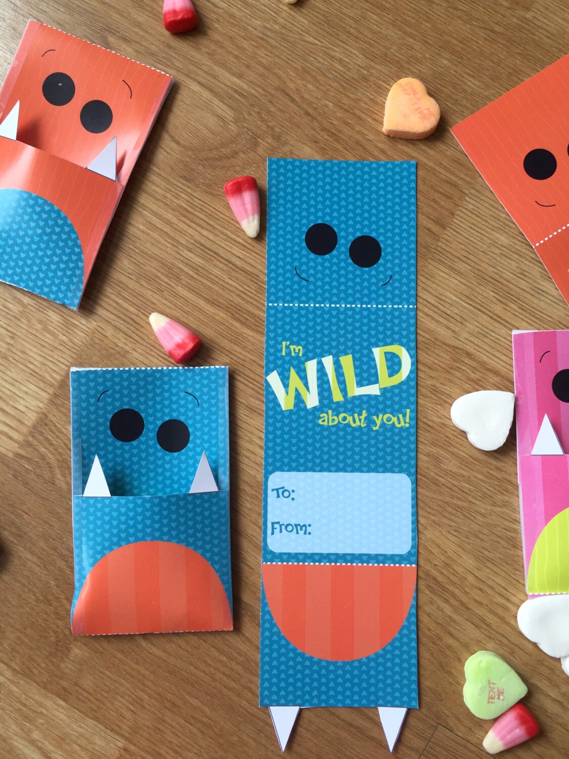 Instant Download- DIY Kids Valentine Day Cards. Valentine Candy Pouches. Monster Valentine Cards. Boy Classroom Valentine. Candy Cards.