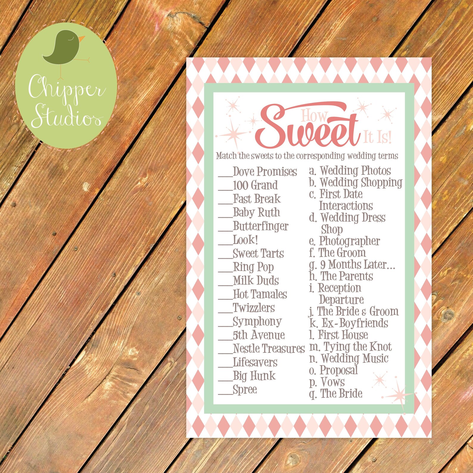 Instant Download Candy Bridal Shower Printable Game. Bridal Shower Game