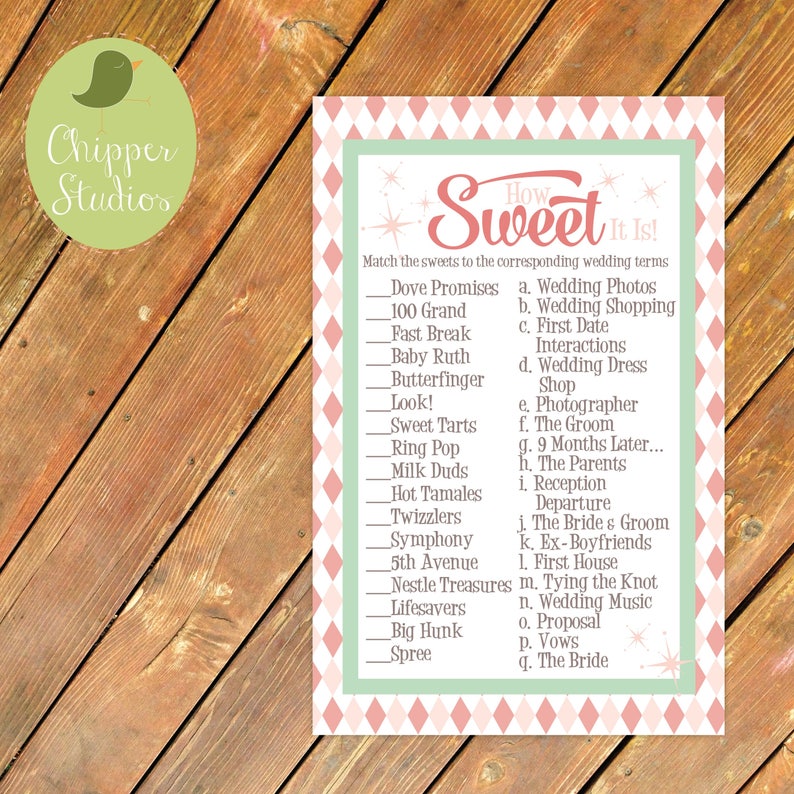 Instant Download Candy Bridal Shower Printable Game. Bridal Shower Game ...
