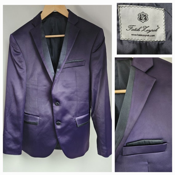 Vintage Purple Satin Tuxedo Dinner Jacket 36" che… - image 1