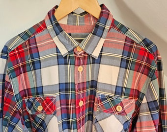 1990s Warm Cotton Red & Blue Checked Ben Sherman Shirt XXL