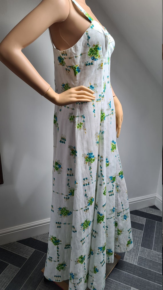 Vintage White Cotton Floral Print Maxi Sun Dress … - image 4