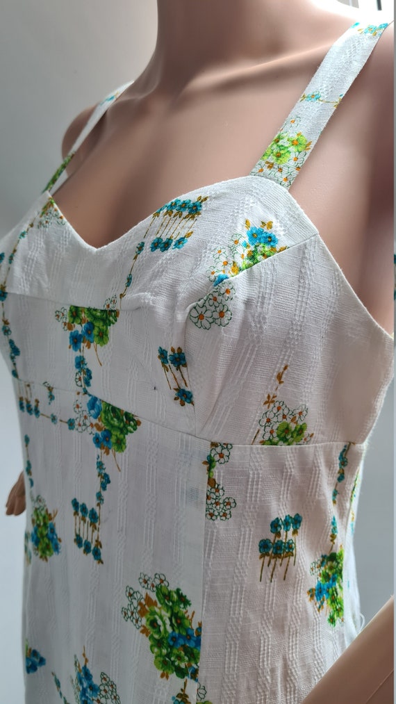 Vintage White Cotton Floral Print Maxi Sun Dress … - image 9