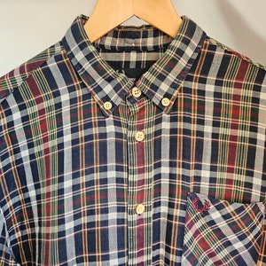 1990s Fred Perry Warm Brushed Cotton Blue Checked Shirt L