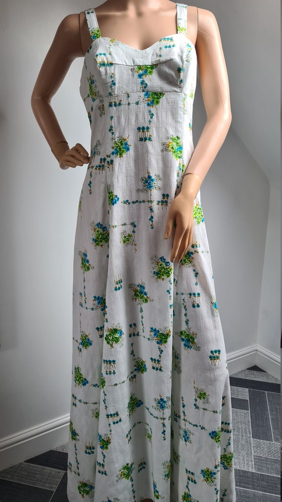 Vintage White Cotton Floral Print Maxi Sun Dress … - image 2