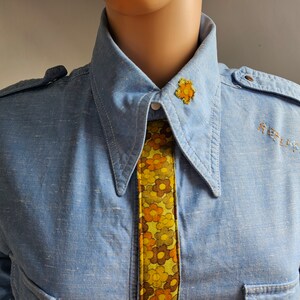 Reworked Vintage Denim Look Shirt with Applique Slogan M