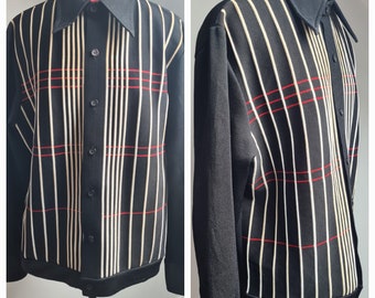 Vintage 1970s Black Collared Cardigan UK XL