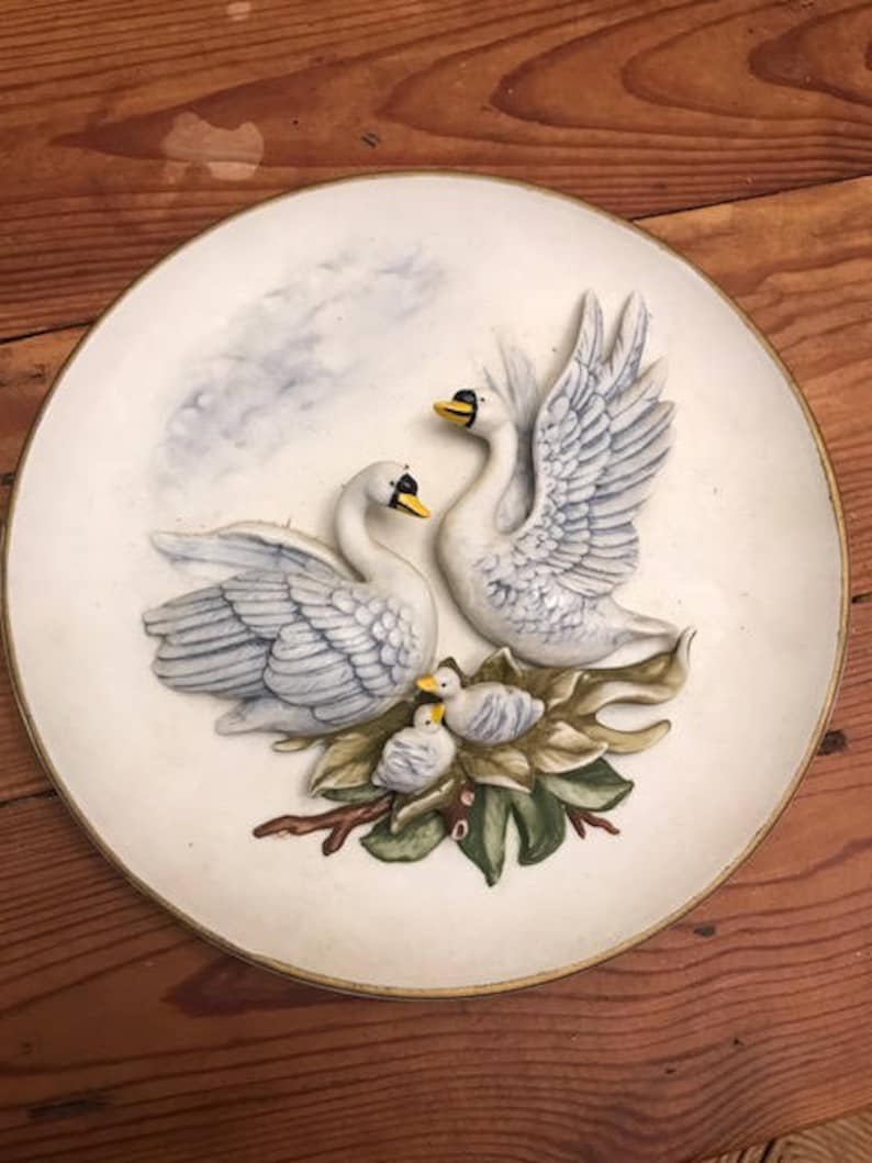 Handprinted Lenwile Ardalt Hanging Plate featuring Swans