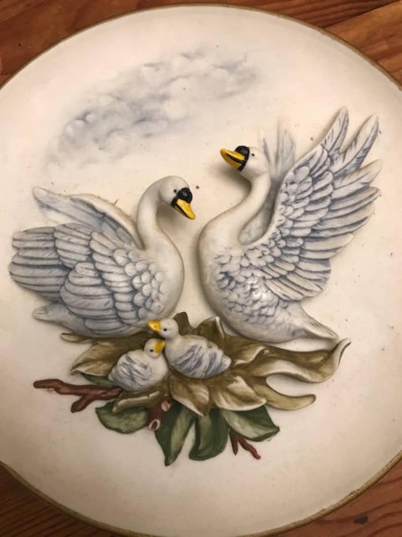 Handprinted Lenwile Ardalt Hanging Plate featuring Swans