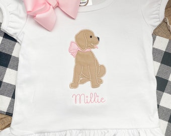 Girl Puppy with Bow Applique Shirt